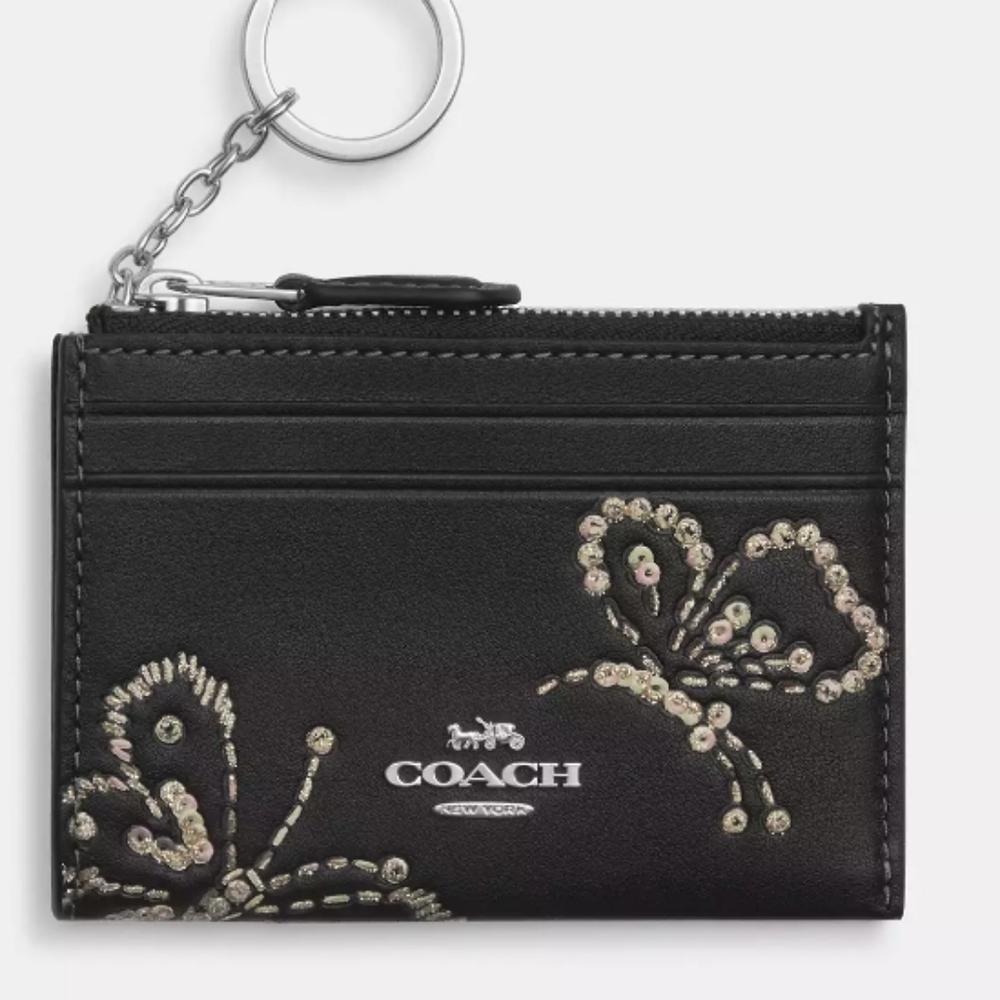 Coach Skinny Mini Smooth Leather Embroidered Butterfly Zip Close ID Case Nwt ❤️ - Picture 5 of 11